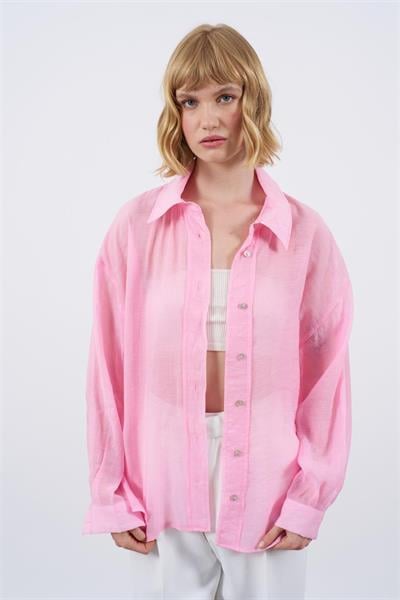 4924 OVERSIZE İPEKSİ GÖMLEK PEMBE