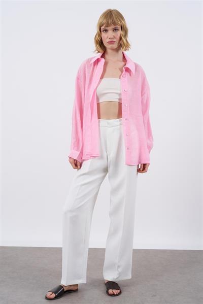 4924 OVERSIZE İPEKSİ GÖMLEK PEMBE