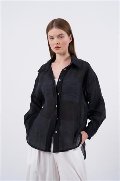 4924 OVERSIZE İPEKSİ GÖMLEK SİYAH