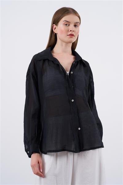 4924 OVERSIZE İPEKSİ GÖMLEK SİYAH