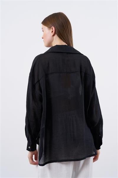 4924 OVERSIZE İPEKSİ GÖMLEK SİYAH