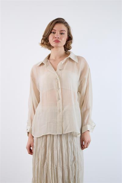 4924 OVERSIZE İPEKSİ GÖMLEK TAŞ