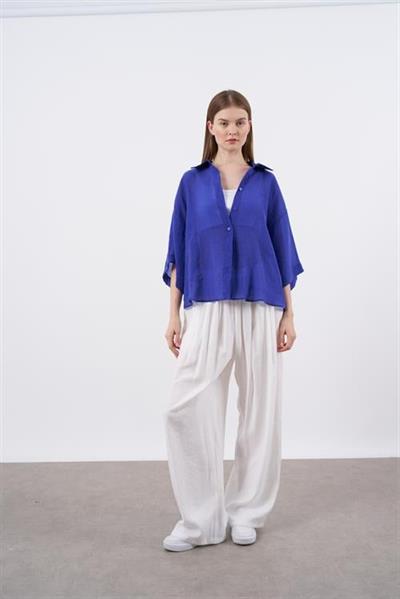 4927 OVERSIZE İPEKSİ GÖMLEK LACİVERT