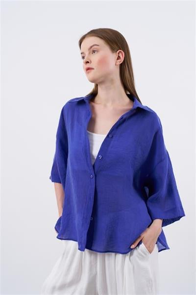 4927 OVERSIZE İPEKSİ GÖMLEK LACİVERT
