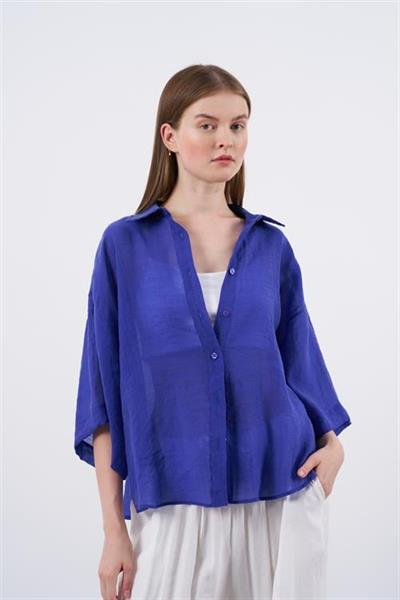 4927 OVERSIZE İPEKSİ GÖMLEK LACİVERT