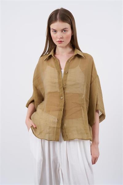 4927 OVERSIZE İPEKSİ GÖMLEK OLİVE