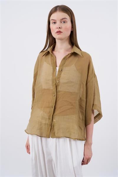 4927 OVERSIZE İPEKSİ GÖMLEK OLİVE
