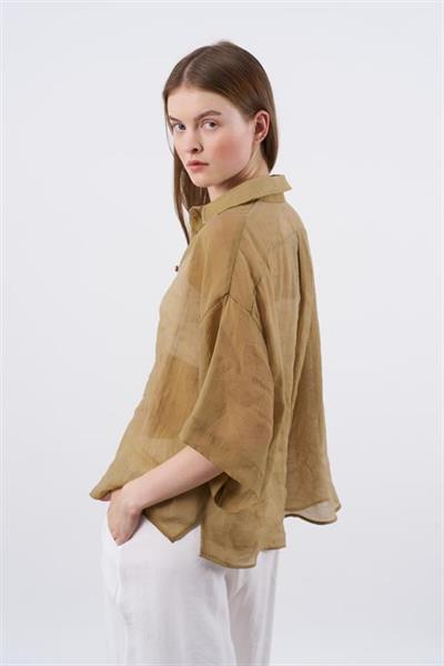 4927 OVERSIZE İPEKSİ GÖMLEK OLİVE
