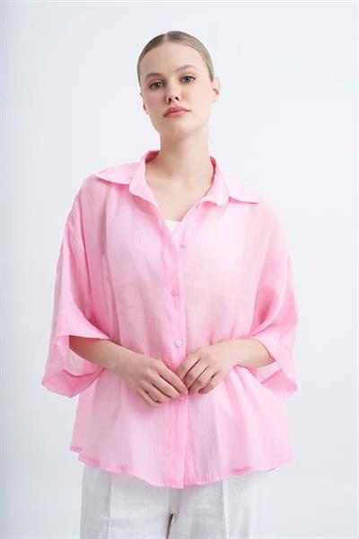 4927 OVERSIZE İPEKSİ GÖMLEK PEMBE