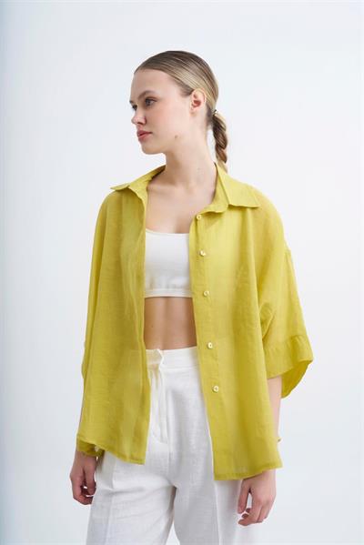 4927 OVERSIZE İPEKSİ GÖMLEK SARI