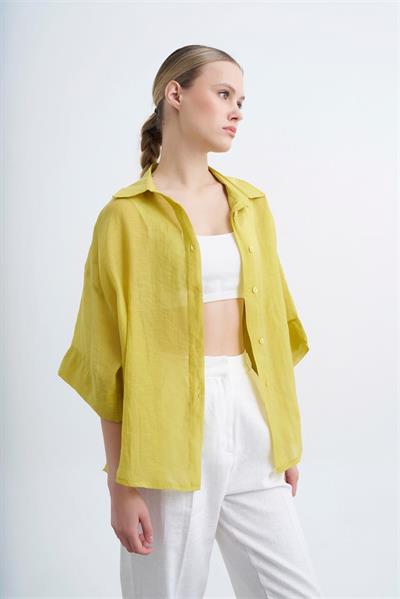 4927 OVERSIZE İPEKSİ GÖMLEK SARI