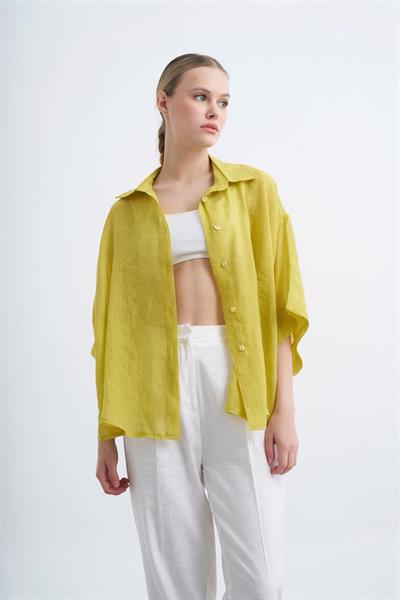4927 OVERSIZE İPEKSİ GÖMLEK SARI