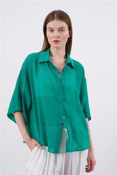4927 OVERSIZE İPEKSİ GÖMLEK YEŞİL