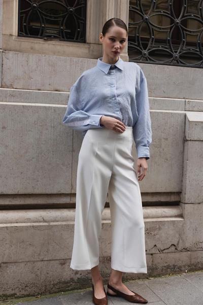 4958 DANTELLİ ÇİZGİLİ GÖMLEK MAVİ-BEYAZ ÇİZGİ