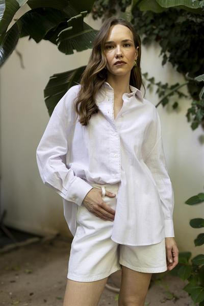 4958 DANTELLİ ÇİZGİLİ GÖMLEK PEMBE ÇİZGİLİ