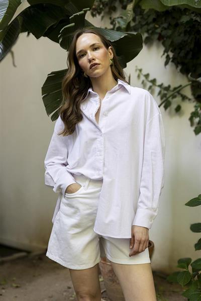 4958 DANTELLİ ÇİZGİLİ GÖMLEK PEMBE ÇİZGİLİ