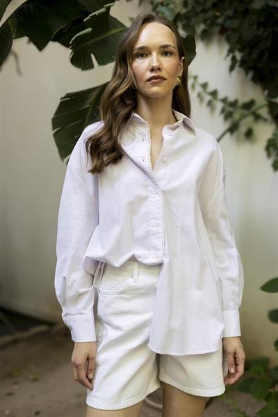 4958 DANTELLİ ÇİZGİLİ GÖMLEK PEMBE ÇİZGİLİ