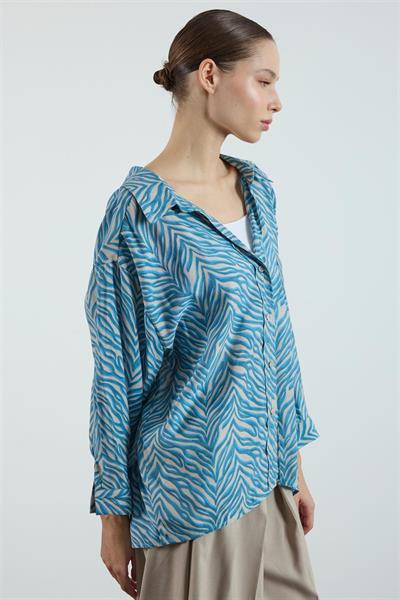 4960 DESENLİ OVERSIZE GÖMLEK İNDİGO