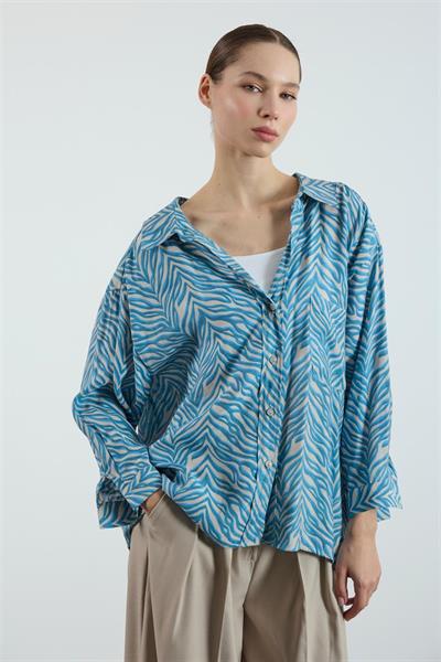 4960 DESENLİ OVERSIZE GÖMLEK İNDİGO
