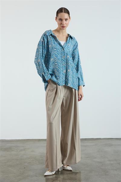 4960 DESENLİ OVERSIZE GÖMLEK İNDİGO