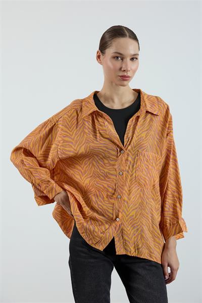 4960 DESENLİ OVERSIZE GÖMLEK SAFRAN