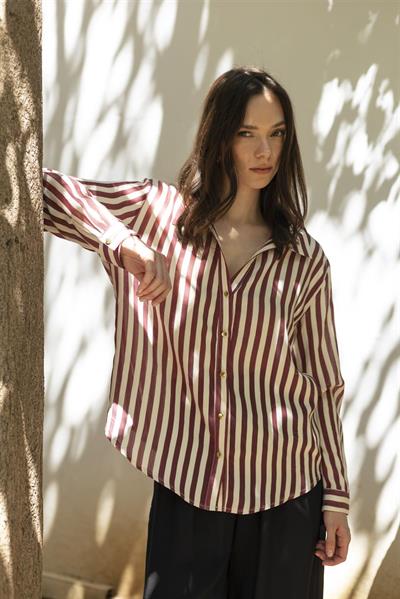 4966 ÇİZGİLİ GÖMLEK BORDO