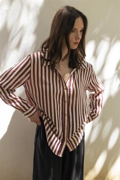 4966 ÇİZGİLİ GÖMLEK BORDO