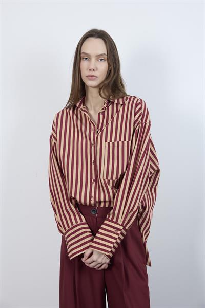 4969 ÇİZGİLİ GÖMLEK BORDO-CAMEL