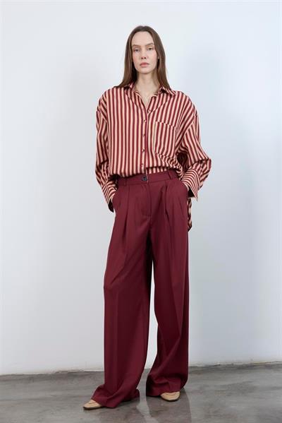 4969 ÇİZGİLİ GÖMLEK BORDO-CAMEL
