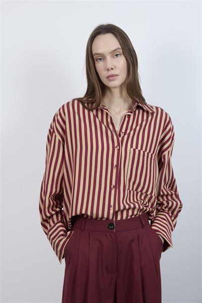 4969 ÇİZGİLİ GÖMLEK BORDO-CAMEL