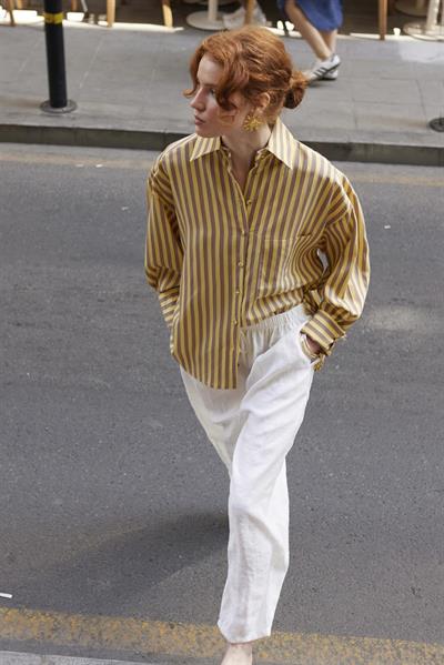 4969 ÇİZGİLİ GÖMLEK SARI-KAHVE