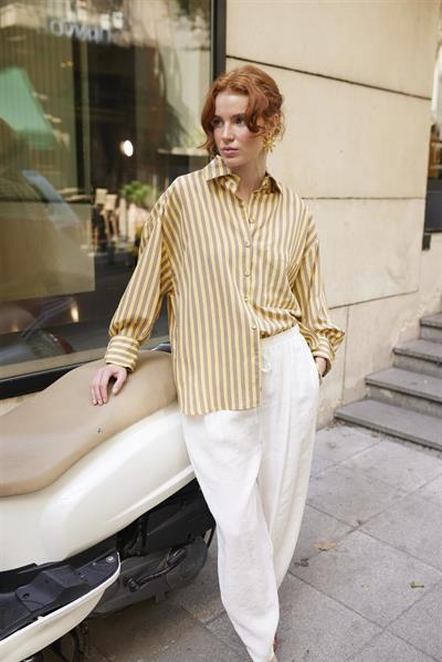 4969 ÇİZGİLİ GÖMLEK SARI-KAHVE