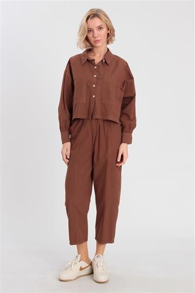 50757 GÖMLEK PANTOLON TAKIM KAHVE