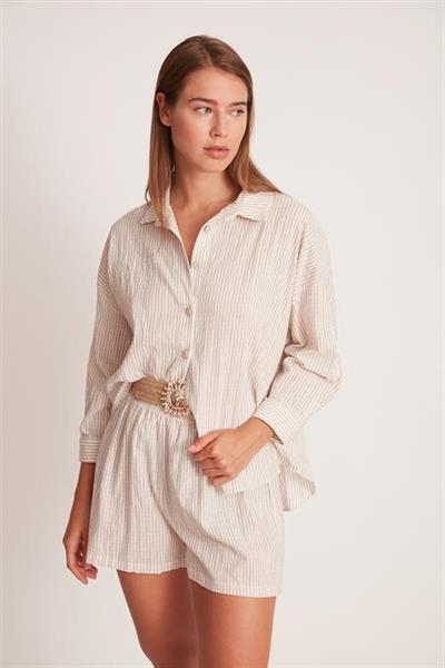 50885 KEMERLİ ŞORTLU TAKIM KAHVE