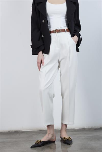 50938 KEMERLİ PANTOLON BEYAZ