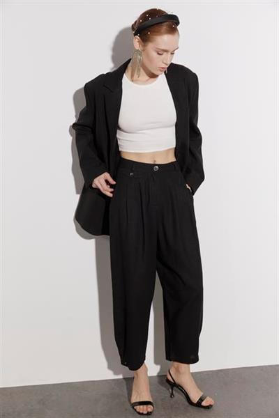 50976 KETEN PANTOLON SİYAH