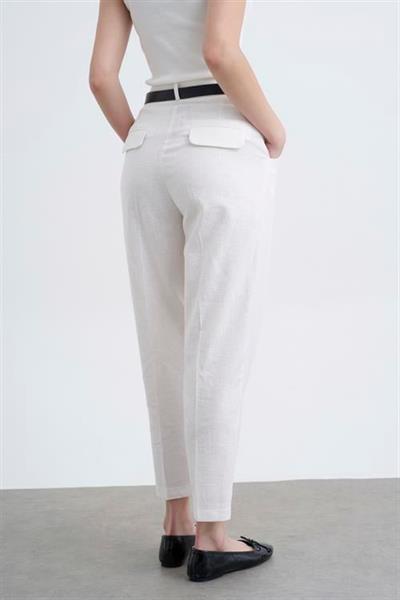 50985 KEMERLİ KETEN PANTOLON BEYAZ