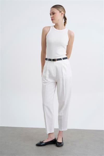 50985 KEMERLİ KETEN PANTOLON BEYAZ