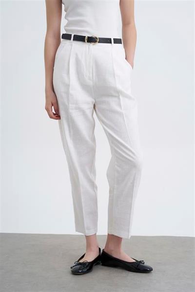 50985 KEMERLİ KETEN PANTOLON BEYAZ