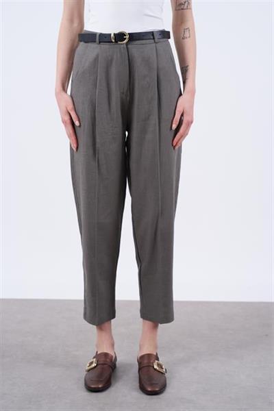 50985 KEMERLİ KETEN PANTOLON HAKİ