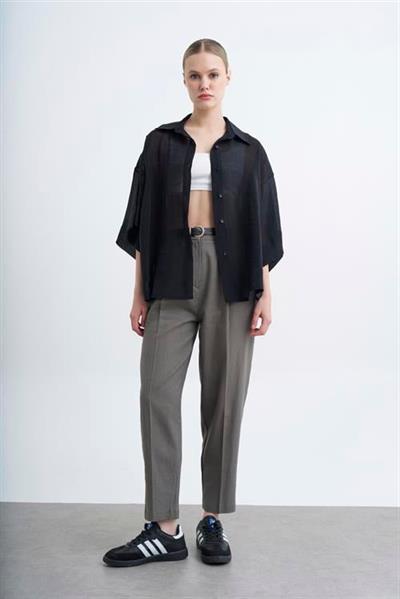 50985 KEMERLİ KETEN PANTOLON HAKİ