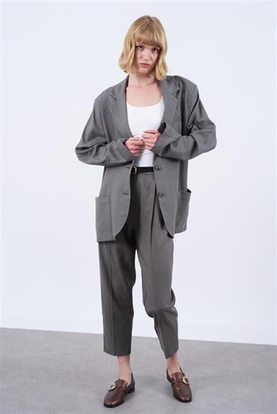 50985 KEMERLİ KETEN PANTOLON HAKİ