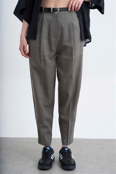 50985 KEMERLİ KETEN PANTOLON HAKİ