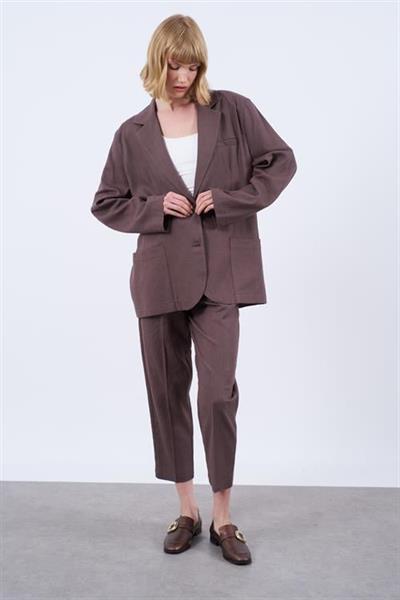 50985 KEMERLİ KETEN PANTOLON KAHVE