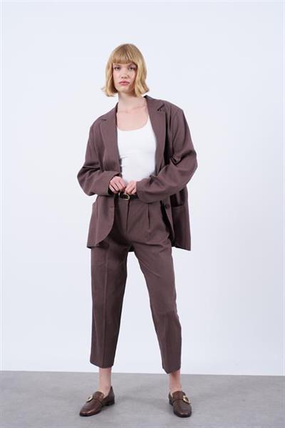 50985 KEMERLİ KETEN PANTOLON KAHVE