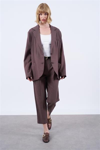 50985 KEMERLİ KETEN PANTOLON KAHVE