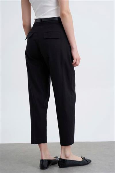 50985 KEMERLİ KETEN PANTOLON SİYAH