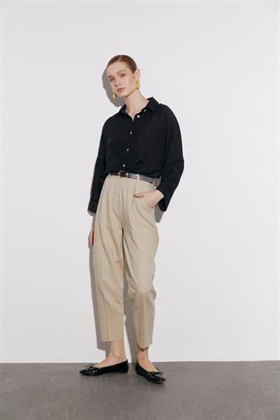 50985 KEMERLİ KETEN PANTOLON TAŞ