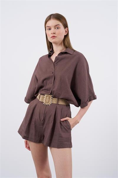 51036 GÖMLEK ŞORT TAKIM KAHVE