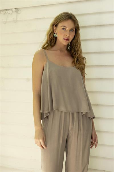 51043 ASKILI BLUZ PANTOLON TAKIM VİZON